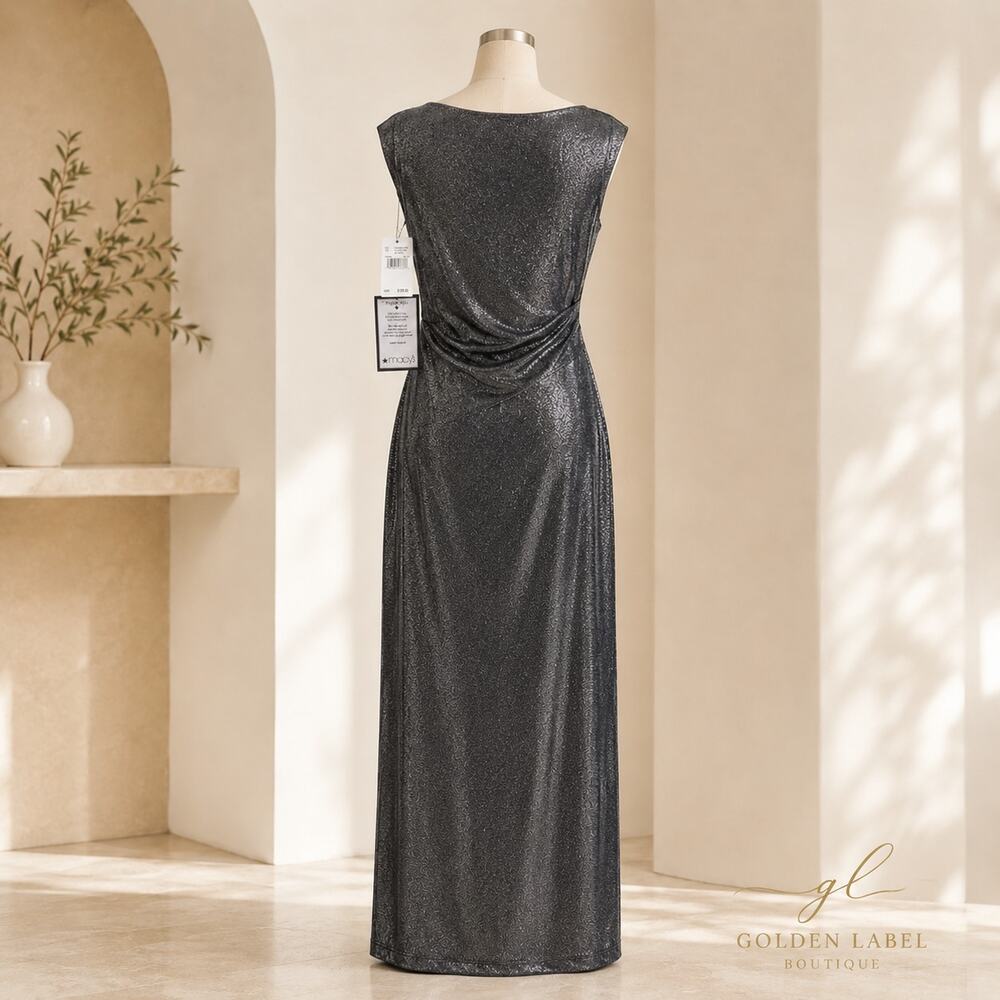 Connected Apparel Size 10 Silver Metallic Cowl Neck Maxi Dress NWT - Picture 5 of 10